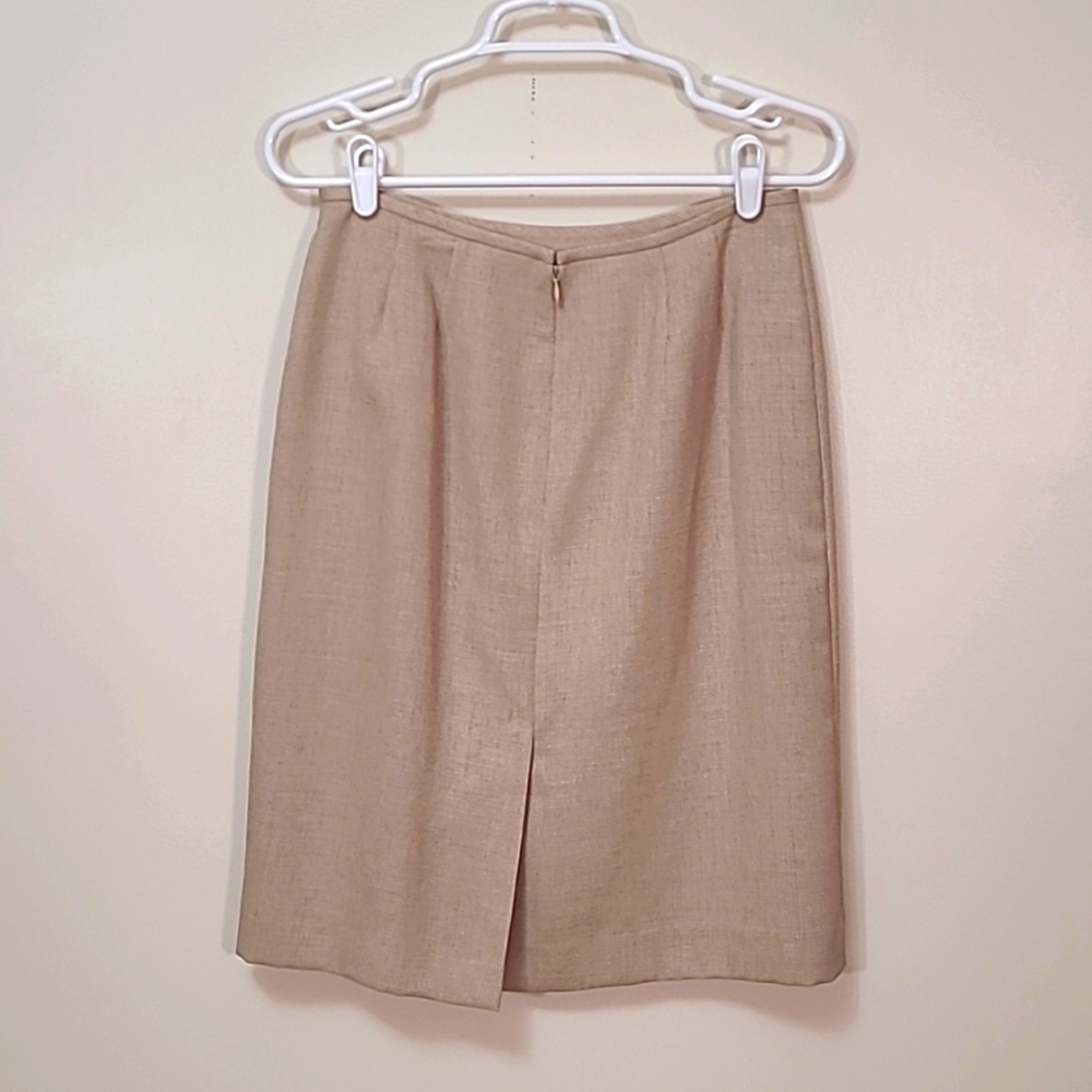 Kasper 2 piece Blazer Jacket Skirt Suit Set Tan Wood Beading Embroidery 8P - Picture 10 of 13